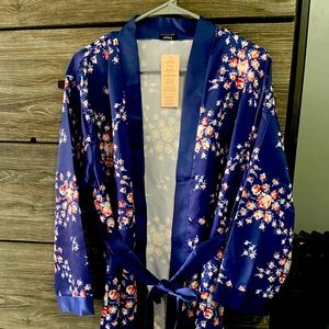 Navy Floral Satin Robe